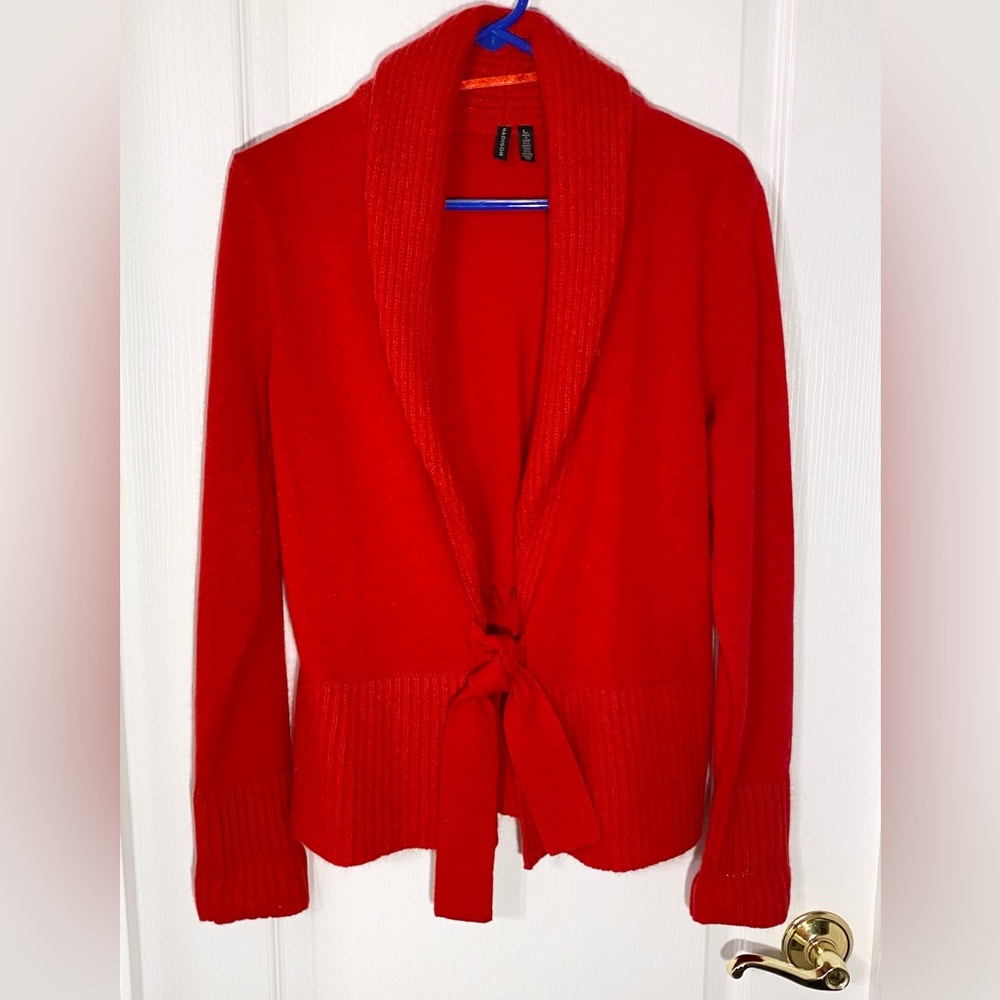NEW Y2K Madison Fuzzy Lambswool & Angora Tie Front Cardigan Sweater Red Medium